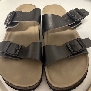 Madden Girl Womens Brando Casual Slide Sandals Size 6M Double Buckle Black